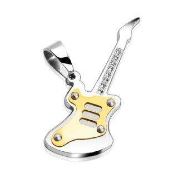 Guitar Pendant - Stainless Steel With Gold IP