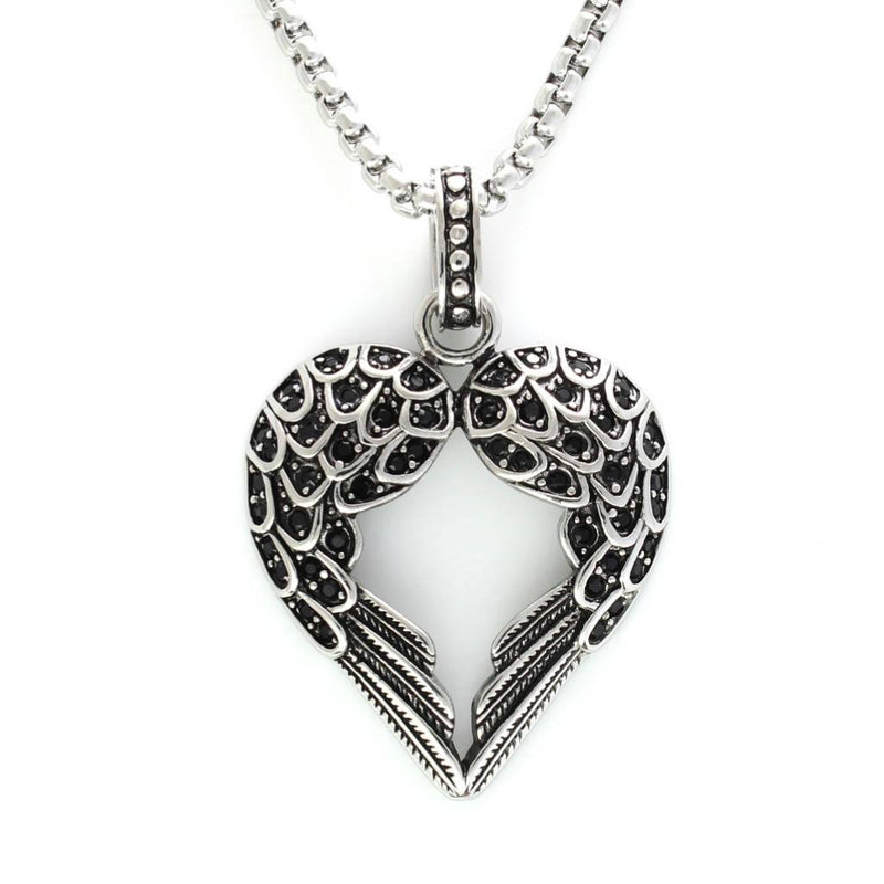 Heart Shaped Wings With Rhinestones Pendant
