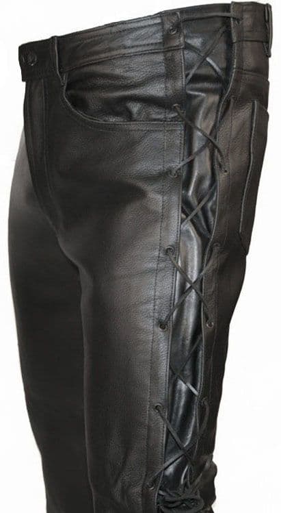 Lace Sided Leather Biker Trousers by Skintan Leather