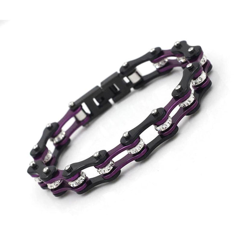 Ladies Black and Purple Ion Plated Motorbike Chain Bracelet
