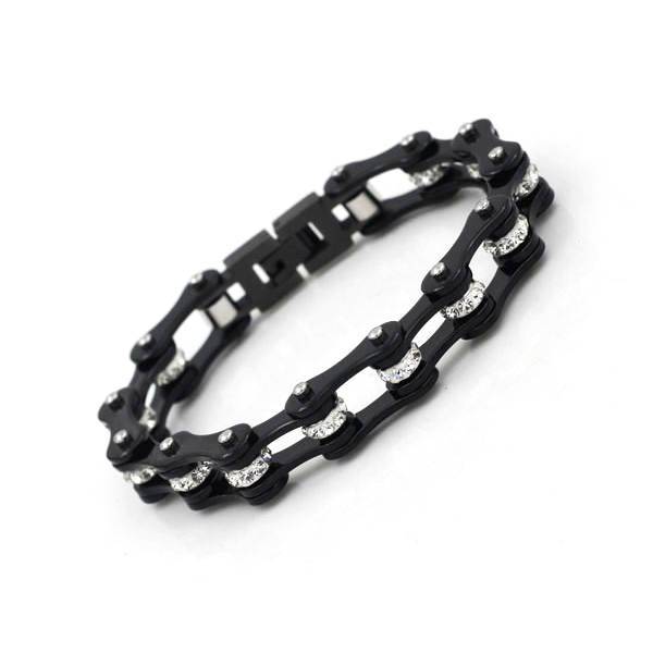 Ladies Black Motorbike Chain Bracelet With CZs