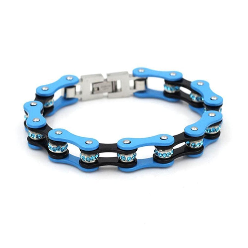 Ladies Blue and Black Ion Plated Motorcycle Chain Bracelet - 0094
