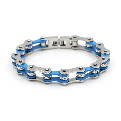 Ladies Blue Ion Plated Motorcycle Chain Bracelet