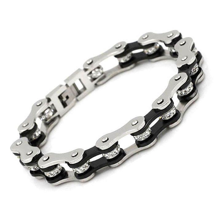 Ladies Motorbike Chain Bracelet With CZs - 215 x 11mm