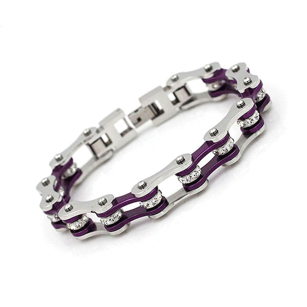 Ladies Purple Ion Plated Motorcycle Chain Bracelet - 710118