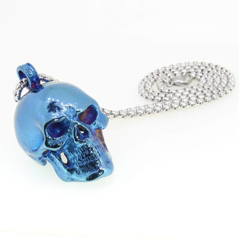 Large Blue Skull Pendant - Stainless Steel
