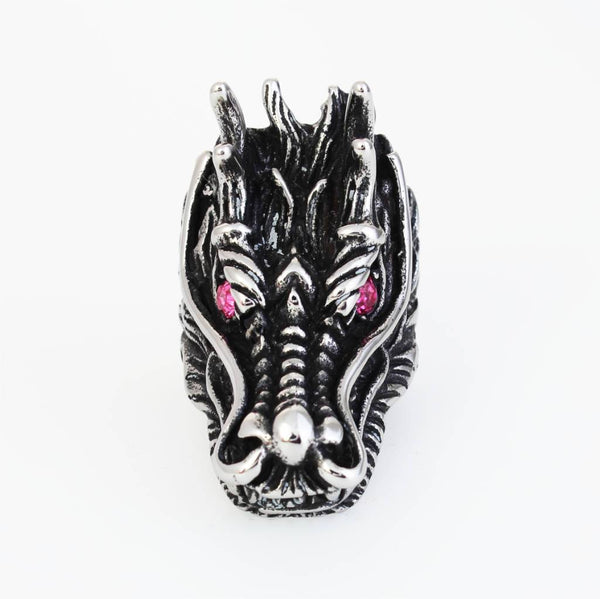 Large Dragon Ring With Red CZ Eyes - Stainless Steel 370059