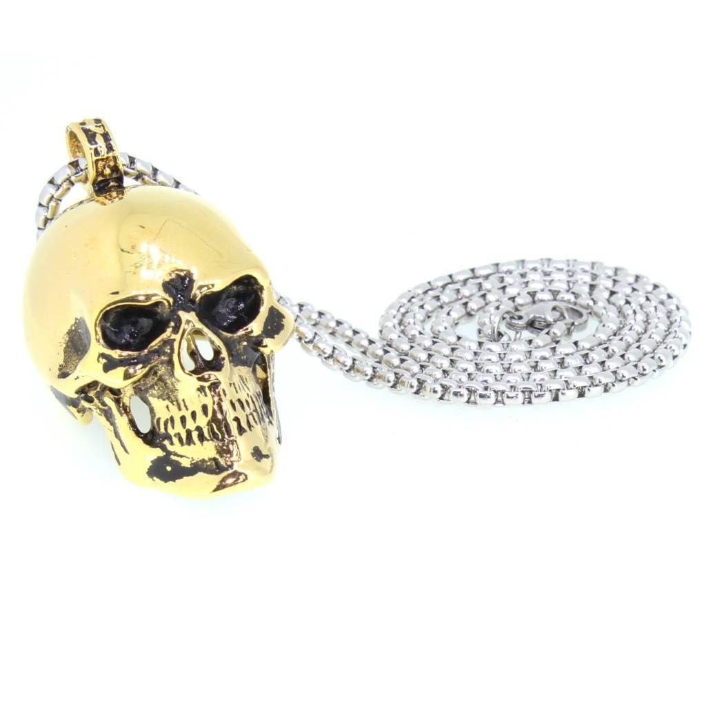 Large Gold Skull Pendant - Stainless Steel