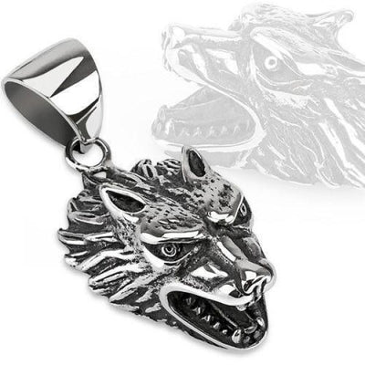 Large Wolf Head Pendant - Stainless Steel