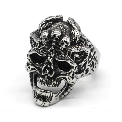 Laughing Skulls Biker Ring - Stainless Steel - 0668