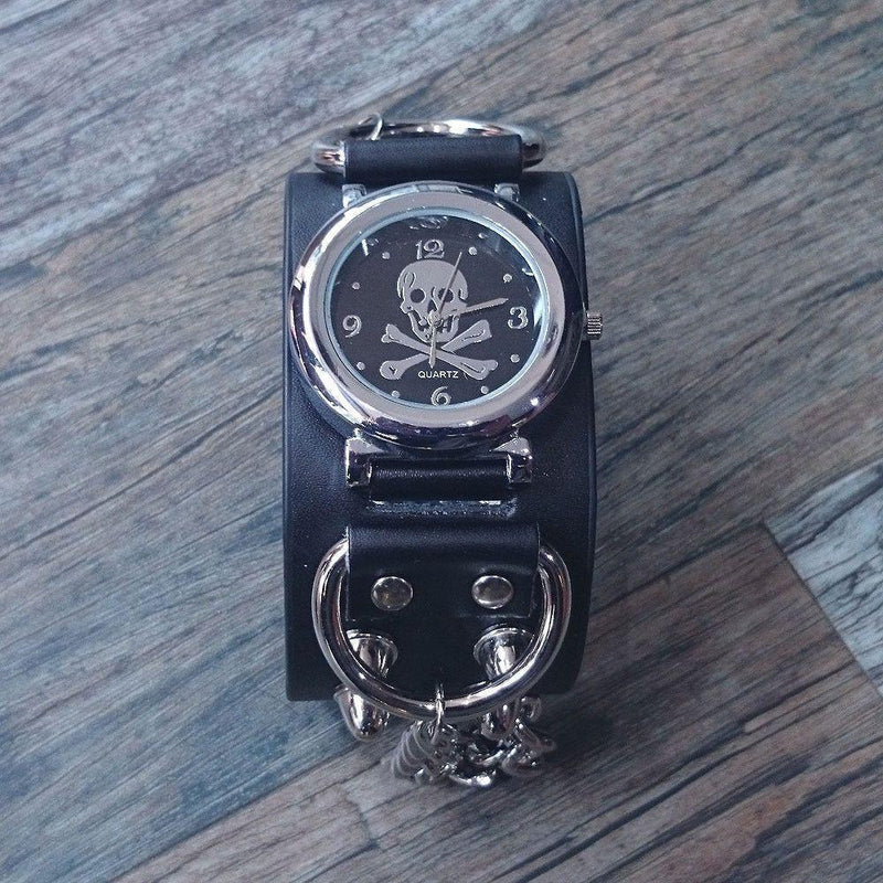 Leather and Zinc Alloy Studded Wristwatch