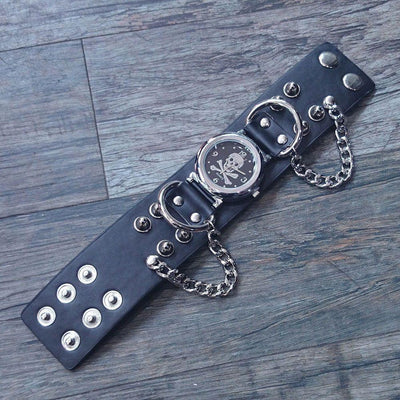 Leather and Zinc Alloy Studded Wristwatch