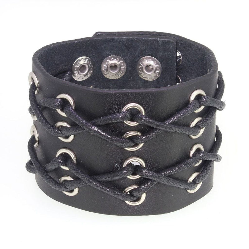 Leather Two Row Corded Bracelet - Black Or Brown