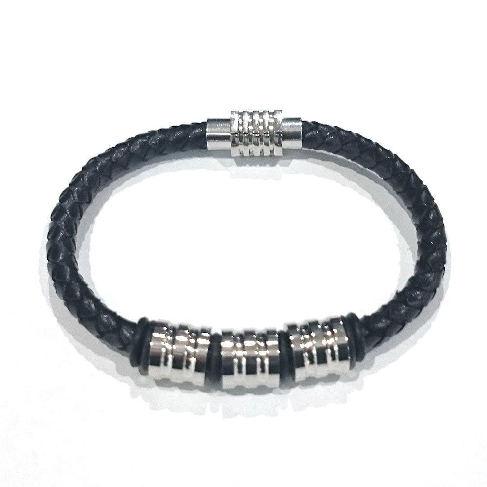 Leather With Grooved Barrel Beads Bracelet - 92218