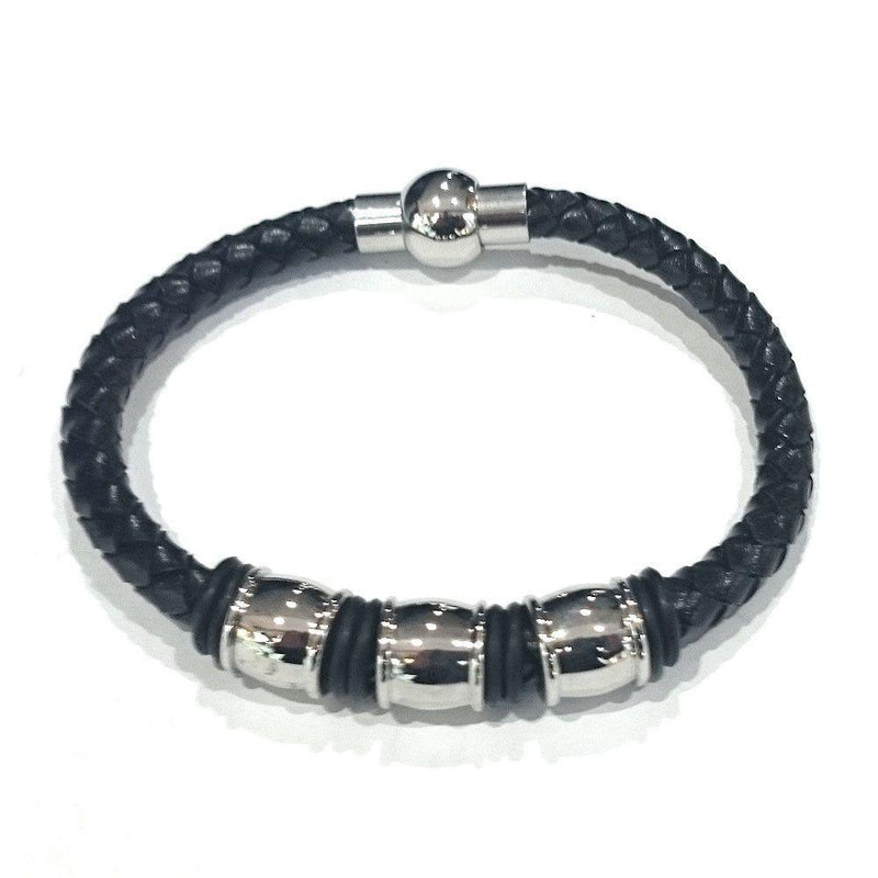 Leather With Oval Steel Beads Bracelet - 90959