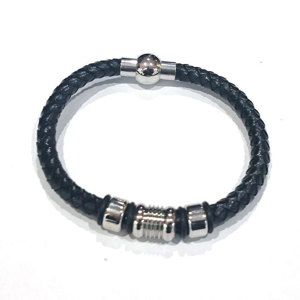 Leather With Steel Beads Bracelet - 91204
