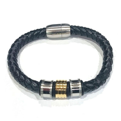 Leather With Two Tone Steel Beads Bracelet - 30007