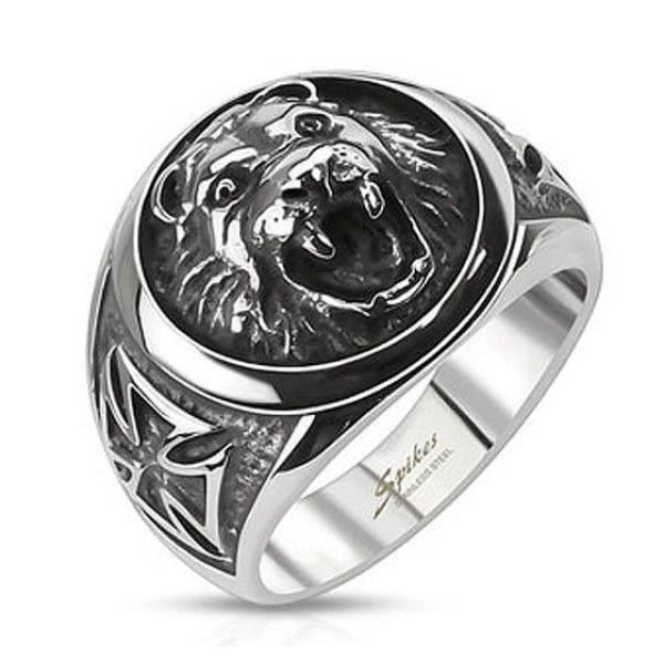 Lion Head Ring With Celtic Cross Details At the Sides - HR-Q8041