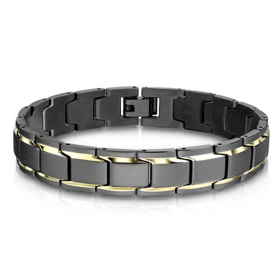 Matte Black Stainless Steel Gents Bracelet With Gold IP Details