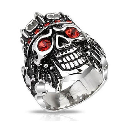 Pirate King Stainless Steel Skull Ring With Red CZ Eyes - HR-M2545
