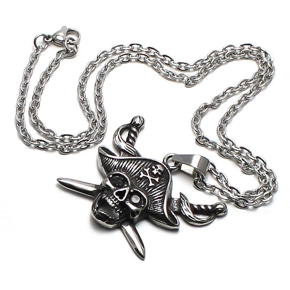 Pirate Skull Pendant With Swords - Stainless Steel 370025