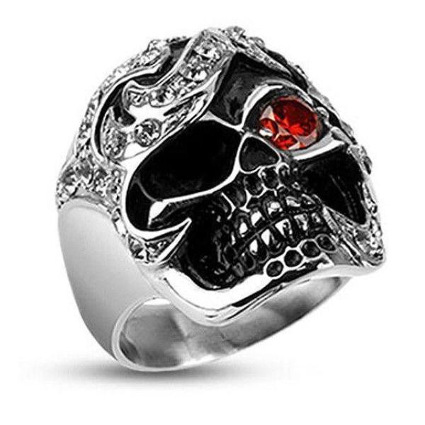 Pirate Skull Ring With CZs - Stainless Steel HR-4334