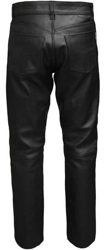 Plain 5 Pocket Black Leather Bike Trousers