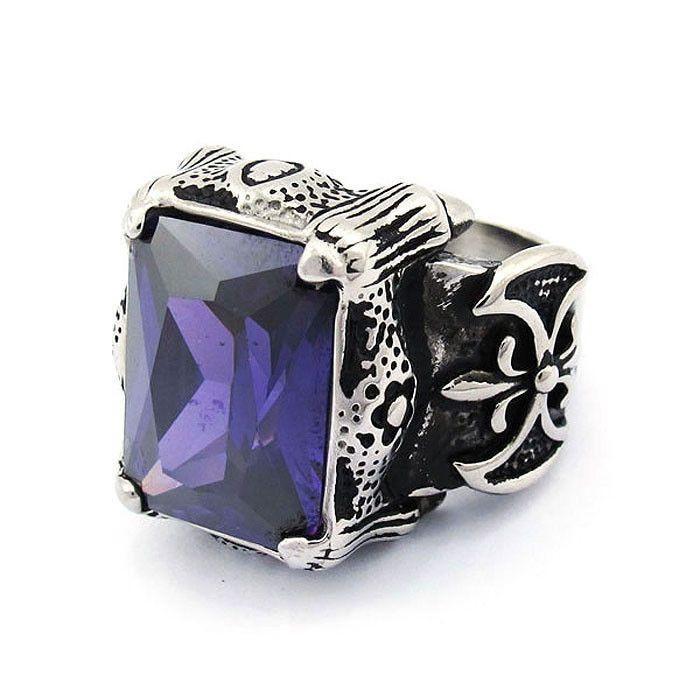 Purple Gemstone Ring - Stainless Steel - 010274
