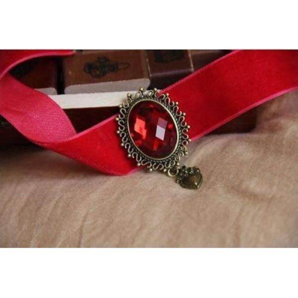 Red Gothic Choker Necklace With Central Gemstone and Heart Charm