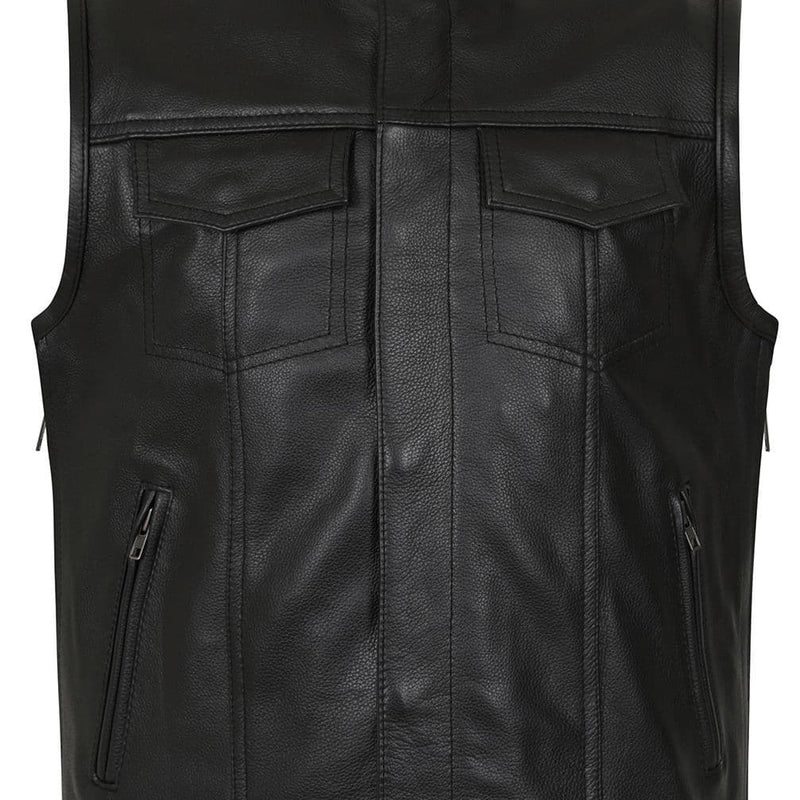 Reyes Leather Expandable Biker Vest by Skintan Leather