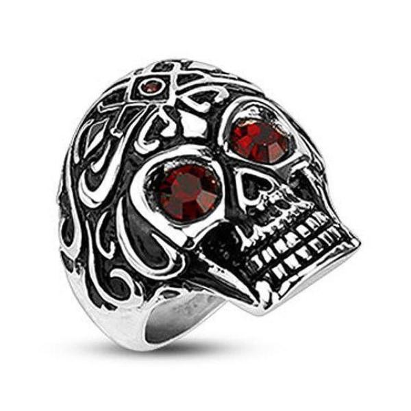 Royal Tribe Skull Ring With Red CZ Eyes