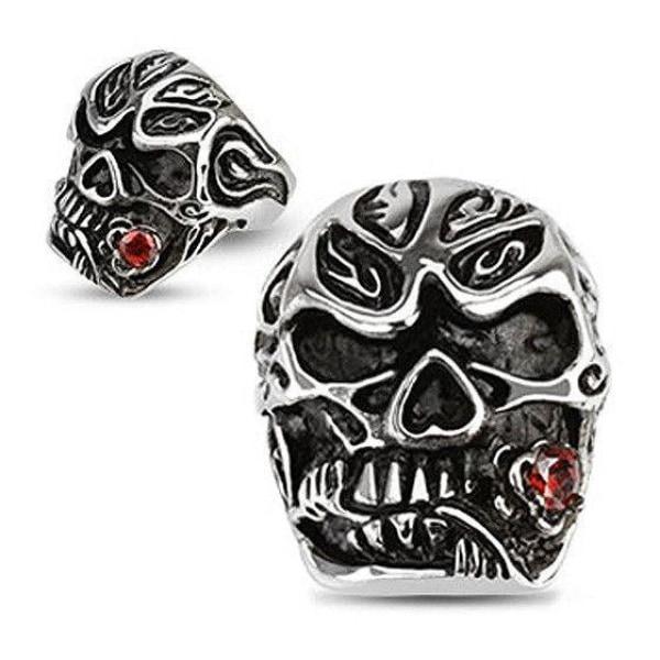 Salsa Dancer Skull Ring With Red CZ - 12300