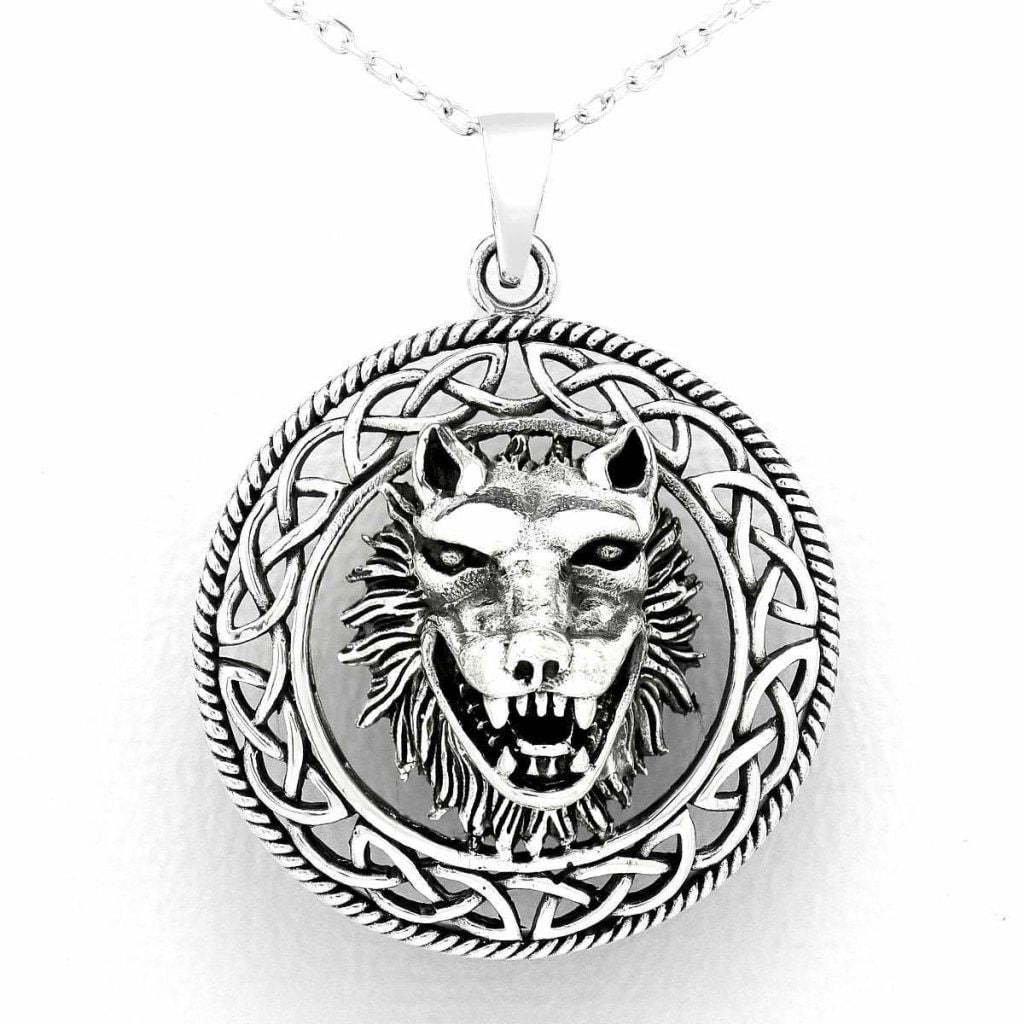 Silver Celtic Lion Head Pendant