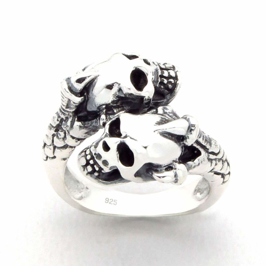 Silver Skulls in Dragon Claws Ring