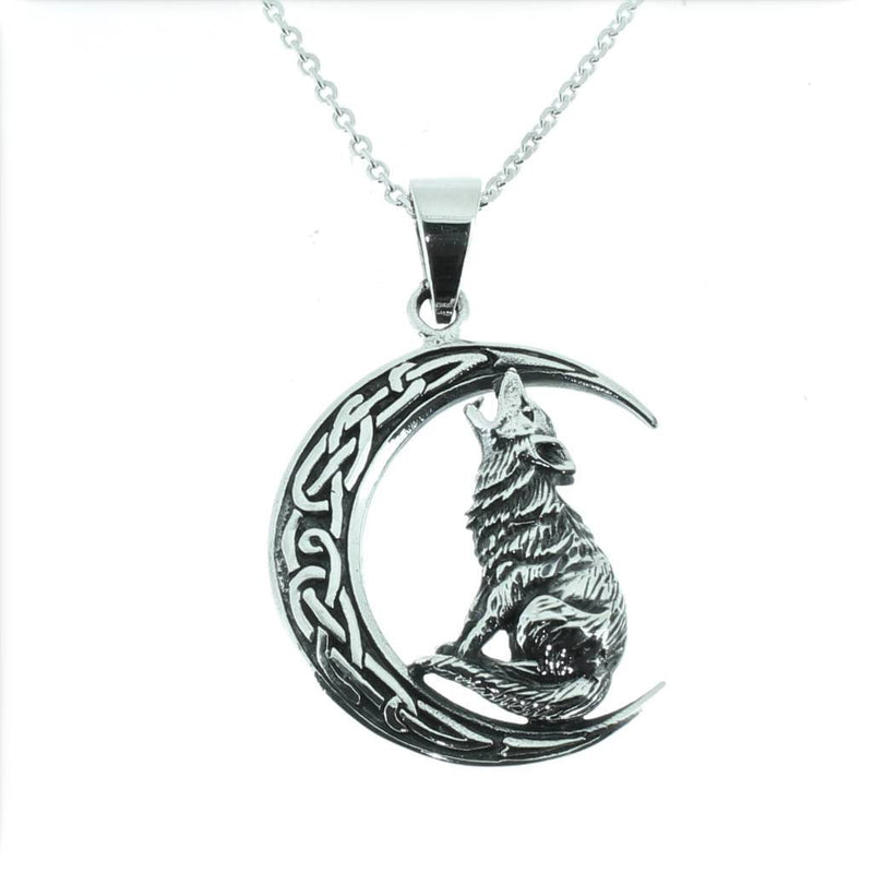 Silver Wolf Howling at the Moon Pendant