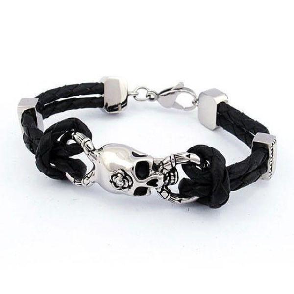 Skull Bracelet - Leather and Stainless Steel - 550180