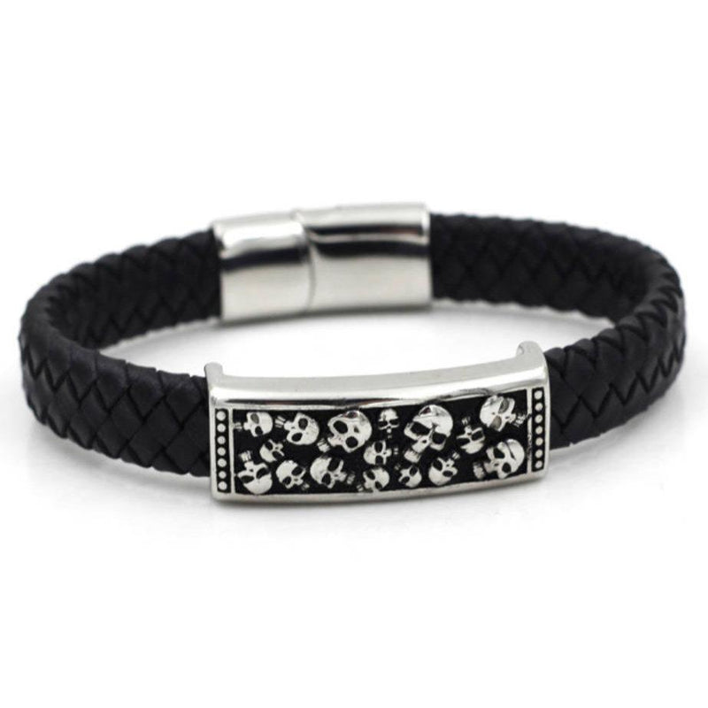 Skull bracelet - Stainless Steel and Leather - 189