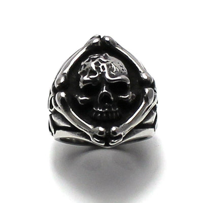Skull Ring Surrounded with Bones - Stainless Steel 370481