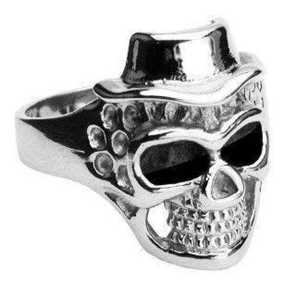 Skull Ring Wearing Hat - Stainless Steel HR7681