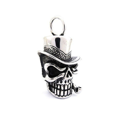 Skull With Top Hat & Pipe Pendant - Stainless Steel - 170366