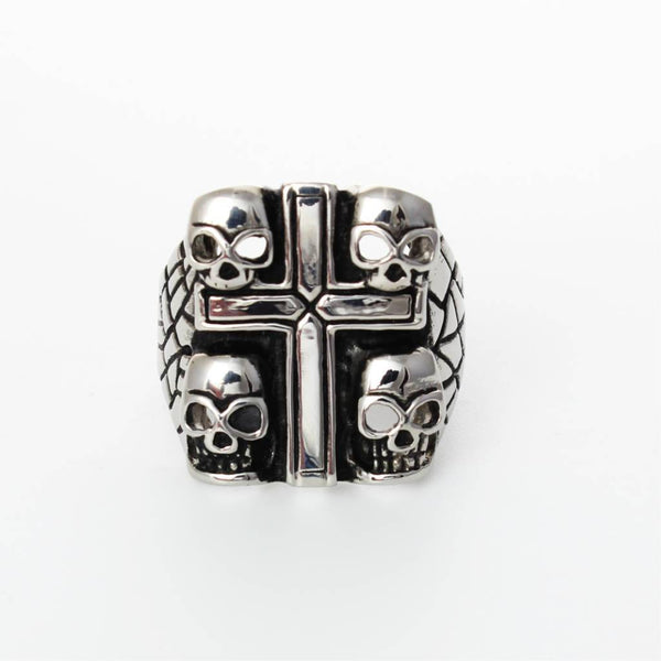 Skulls Cross Ring - Stainless Steel - 010183