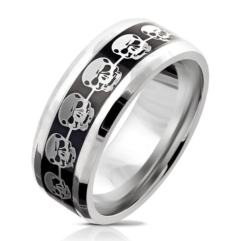 Skulls Stainless Steel Ring With Inlaid Steel Foil