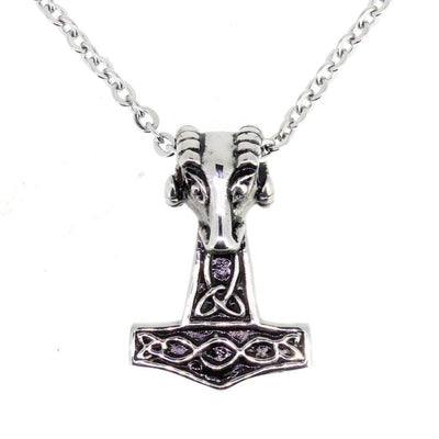 Small Thor's Hammer Pendant with Ram's Skull - Stainless Steel