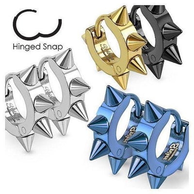 Spiked Stainless Steel Hoop Earrings - 4 Colours