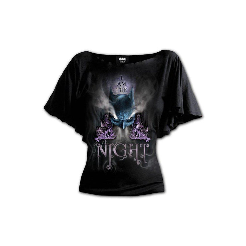 Spiral Batman - I Am The Night - Boat Neck Bat Sleeve Top Black