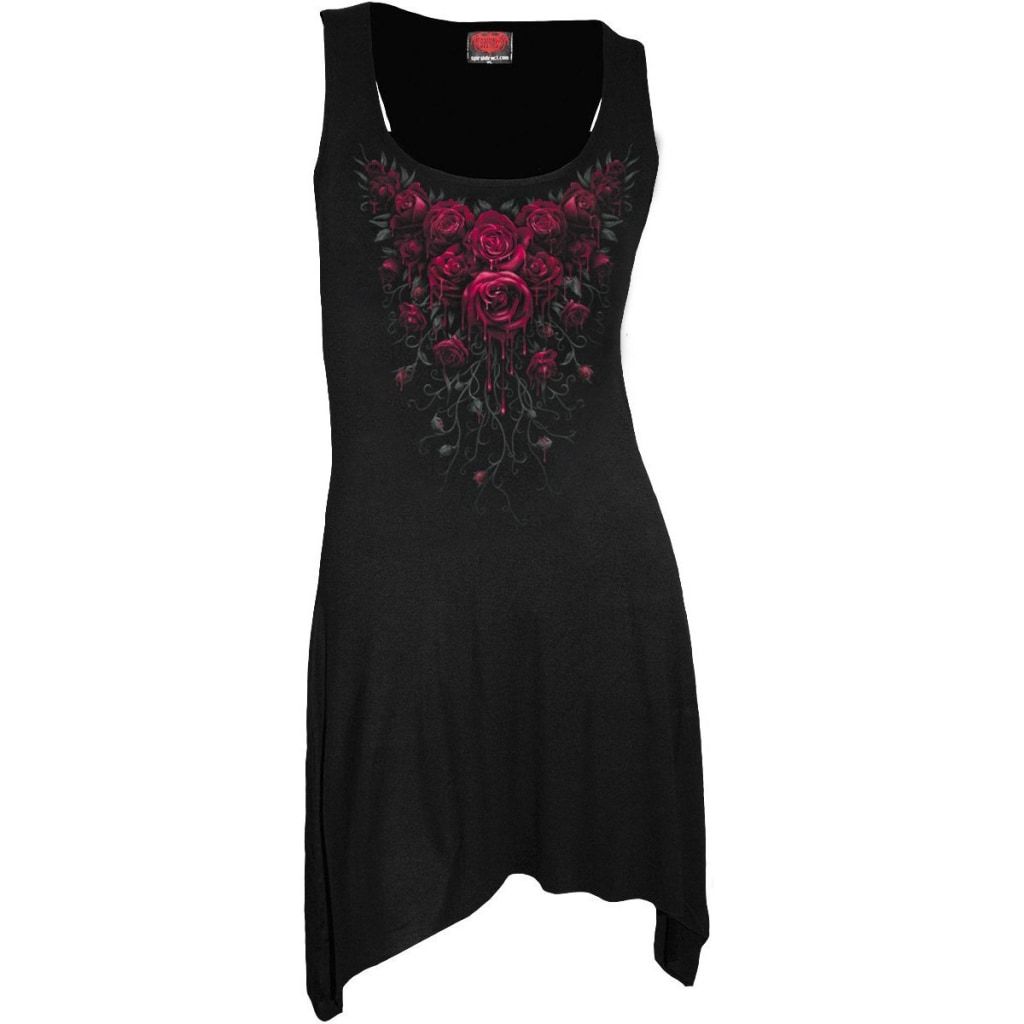 Spiral Blood Rose - Goth Bottom Camisole Dress Black