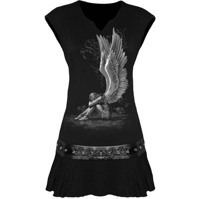 Spiral Enslaved Angel - Stud Waist Mini Dress Black