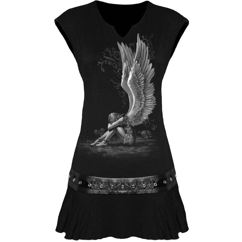 Spiral Enslaved Angel - Stud Waist Mini Dress Black