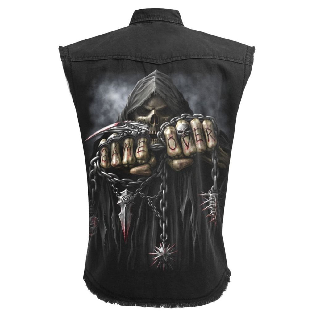 Spiral Game Over - Sleeveless Stone Washed Worker Black