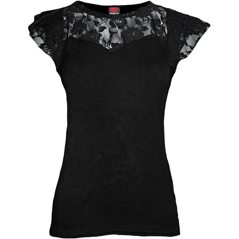 Spiral Gothic Elegance - Lace Layered Cap Sleeve Top Black